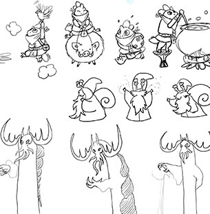 Character doodling by Will McKenzie for The characters in The Magical Library